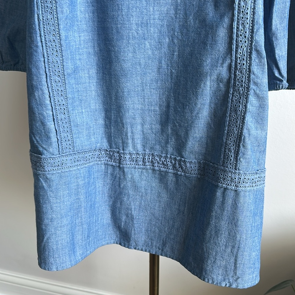 Women’s Lightweight Chambray Long Sleeve Cottagecore Coastal Tunic Shirt Dress L - Picture 4 of 9